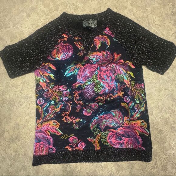 Tops - Anthopologie James Coliello NY Floral Short Sleeve Top - Black and Pink